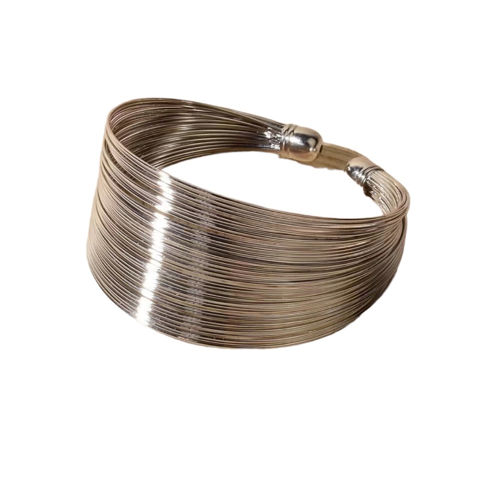 Silver Layered Wire Bangle Bracelet - image 3